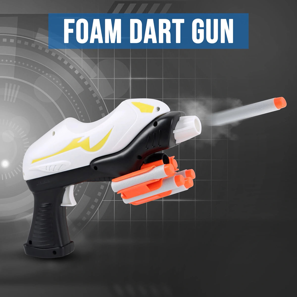 White and black manual soft bullet toy blaster with 10 foam darts