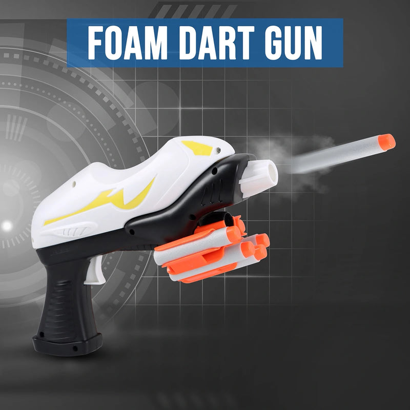 White and black manual soft bullet toy blaster with 10 foam darts