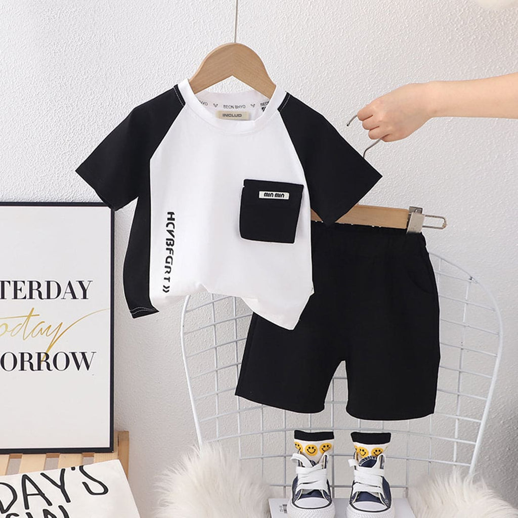 Boys Raglan Sleeve T-Shirt With Elasticated Shorts 2 pc. Sets Black 1-2 Y 