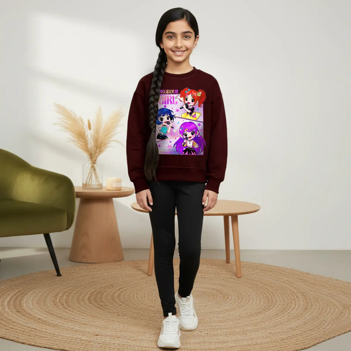 Girls Maroon K-Pop Gorgeous-Girl Graphics Sweatshirt Sweatshirts & Hoodies Maroon 4-5 Y