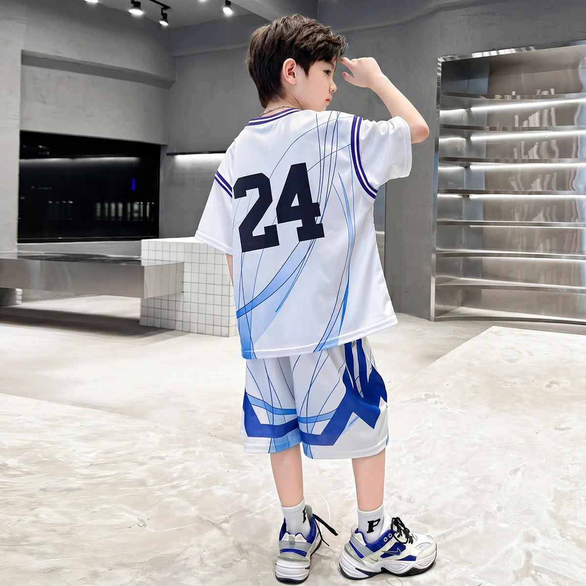 Boys White Typographic Print Short Sleeve T-Shirt With Elasticated Shorts Sets 2 pc. Sets