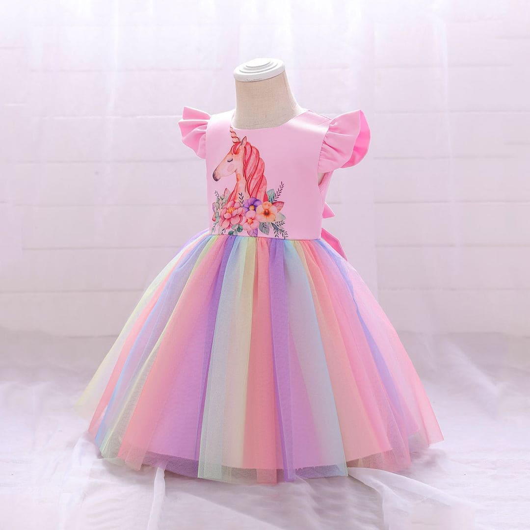 Girls Unicorn Print Party Wear Dress Party Dresses   