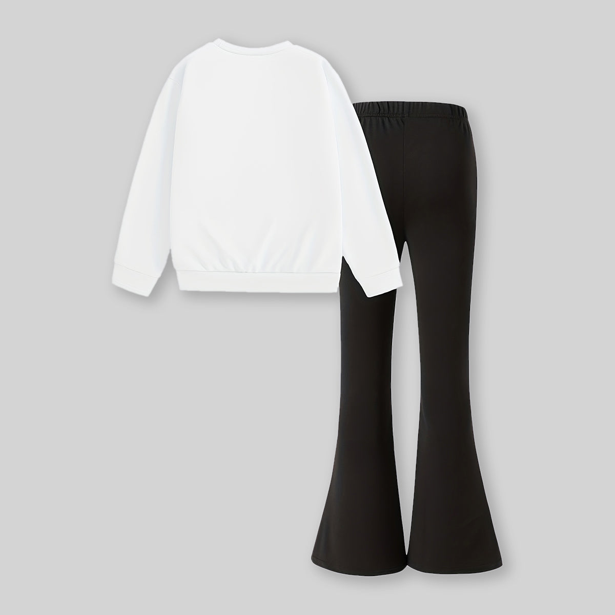 Girls White Typographic Printed Sweatshirt With Flared Pants Sets 2 pc. Sets