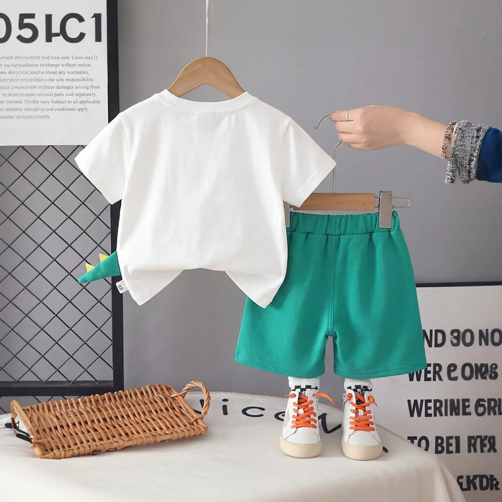 Boys White Dinosaur Graphic Short Sleeve T-Shirt With Shorts Sets 2 pc. Sets