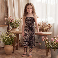 Girls Brown Leopard Print Sleeveless Bodycon Dress Casual Dresses Brown 3-4 Y
