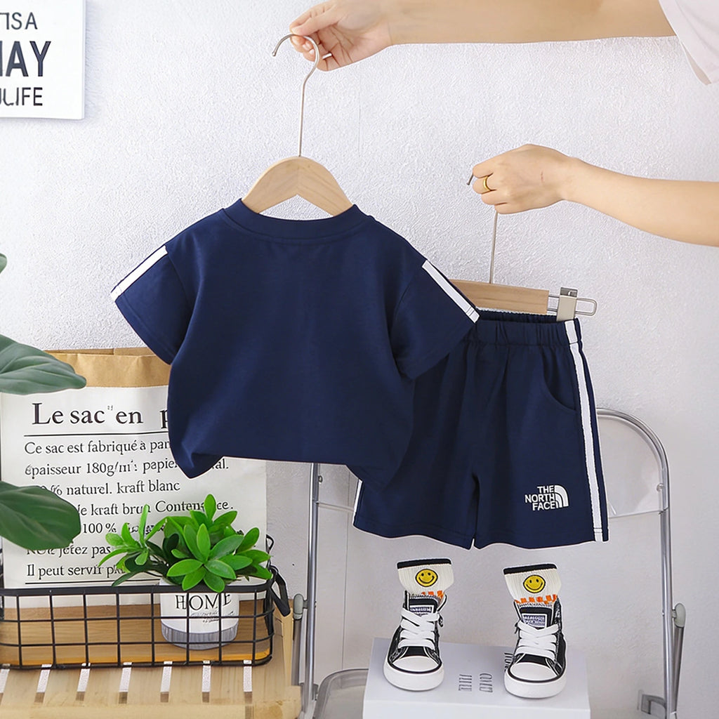 Boys Navy Blue Typographic Print T-Shirt & Shorts Co-ord Sets Sets