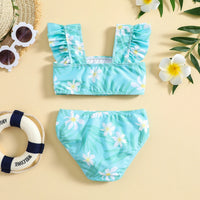 Girls Sky Blue Floral Printed To With Briefs Swimwear Sets Sets