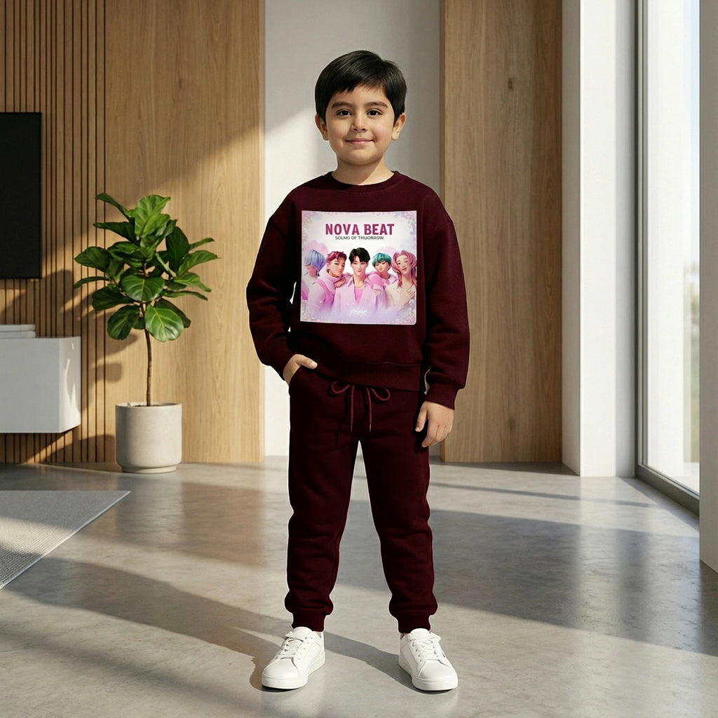 Boys Maroon Nova-Beat Graphics Sweatshirt With Jogger Co-ord Sets Sets Maroon 6-7 Y
