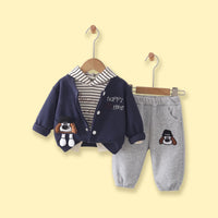 Boys Navy Blue Typographic Jacket With Hooded Sweatshirt & Joggers Sets Sets Navy Blue 1-2 Y
