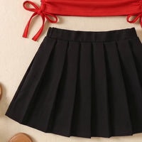 Girls Red Sleeveless Ruched Top With Pleated Skirt Sets 2 pc. Sets
