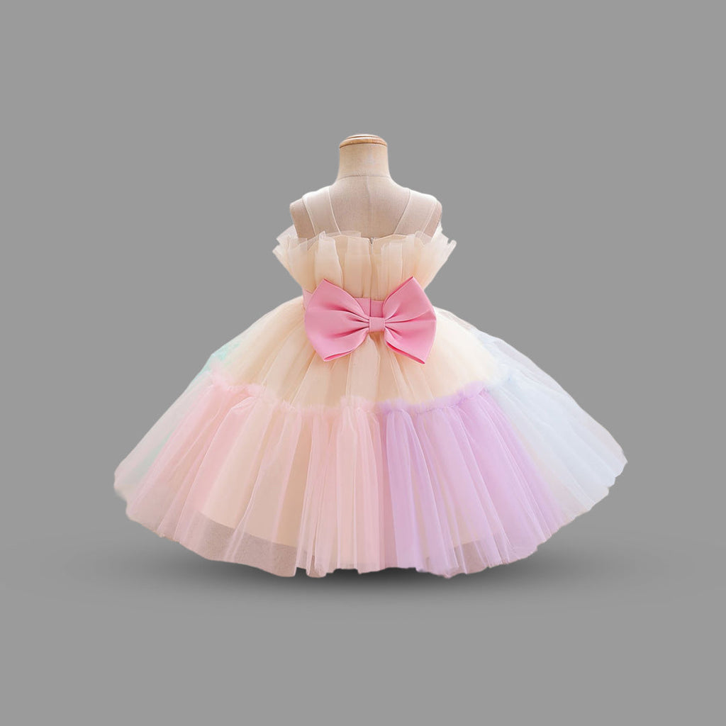 Girls Sleeveless Multi Colour Layered Party Dress Party Dresses   