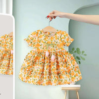 Girls Yellow Floral Printed Tiered Fit & Flare Dress Casual Dresses Yellow 1-2 Y
