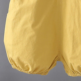 Girls Yellow Embroidered Dungaree With Puppy Print T-Shirt Set Sets