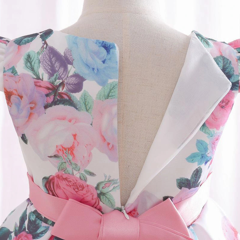 Girls Pink Floral Printed Cap Sleeve Fit & Flare Party Wear Dress Party Dresses
