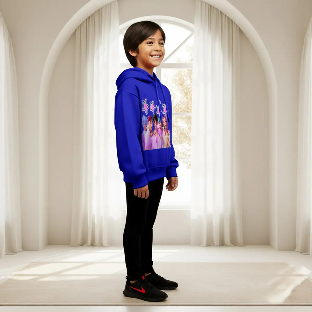 Boys Dark Blue K-Pop Star Graphics Hoodie Sweatshirts & Hoodies