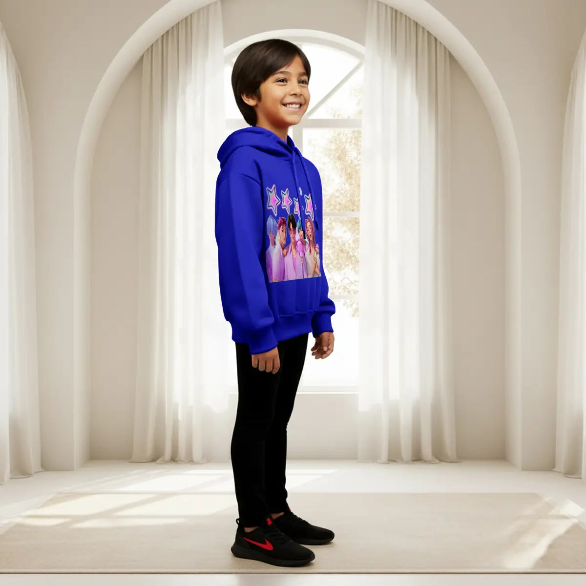 Boys Dark Blue K-Pop Star Graphics Hoodie Sweatshirts & Hoodies