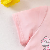 Girls Pink Short Sleeve Bow Print T-Shirt With Checked Pants Sets 2 pc. Sets