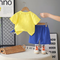 Boys Yellow Graphics Short Sleeves T-Shirt With Shorts Set Sets