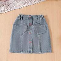 Girls Pink Rose Flower Appliqued Top With Denim Skirts Set Sets
