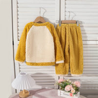 Girls Yellow Polar Fleece Bear Embroidered Sweatshirt With Pants Sets Sets