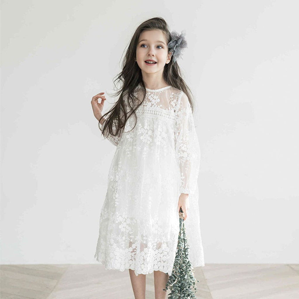 Girls Scalloped Embroidered Flared Dress
