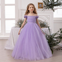 Girls Lavender Gathered Off-Shoulder Tulle Party Gown Party Dresses