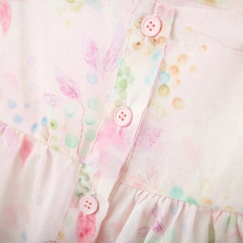 Girls Light Pink Fit And Flare Dress With Floral Print Casual Dresses