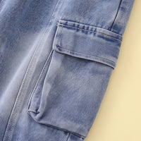 Boys Light Blue Denim Shacket & Cargo Pants With T-Shirt Sets Sets