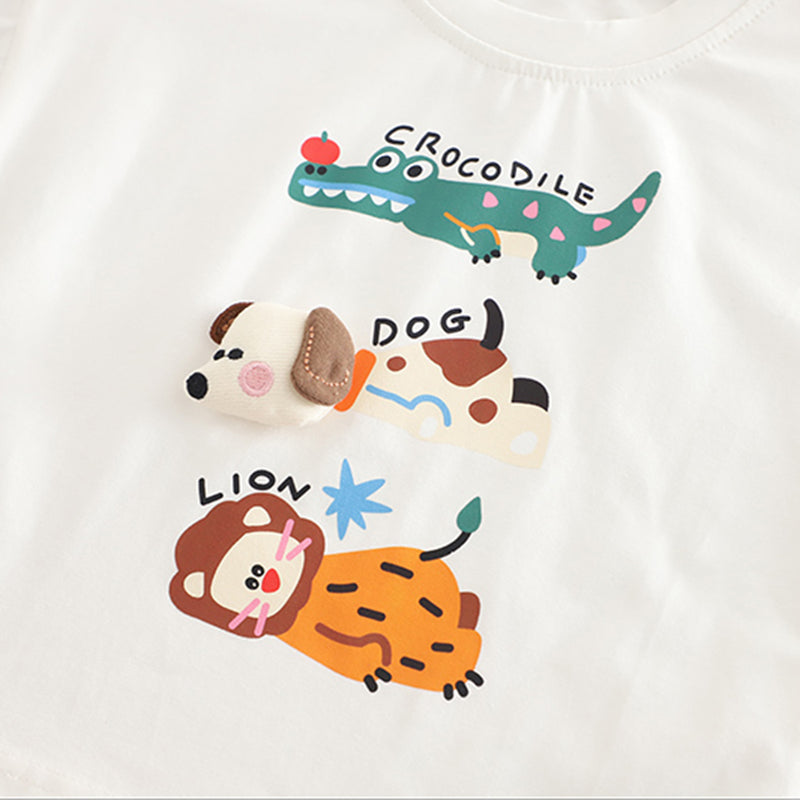 Boys White Animal Graphic T-Shirt With Denim Shorts Set 2 pc. Sets