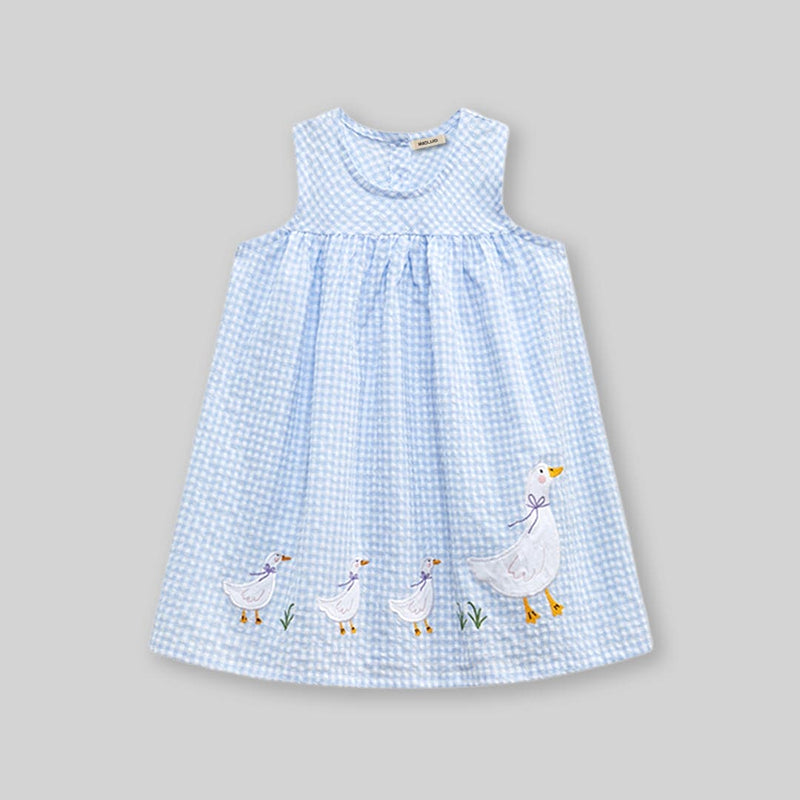 Girls Sleeveless Checked A-Line Dress Casual Dresses   