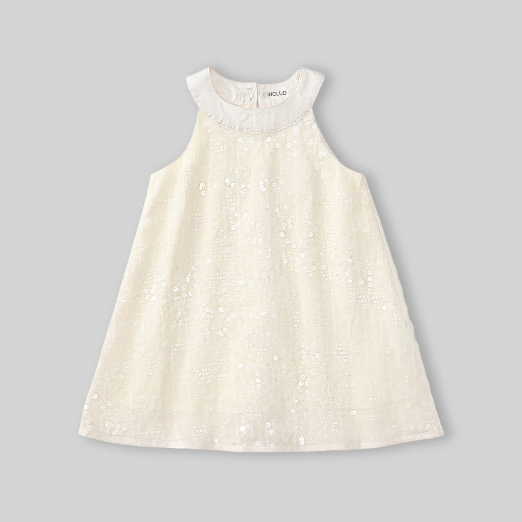 Girls Apricot Sequin Embellished Sleeveless A-line Dress Casual Dresses