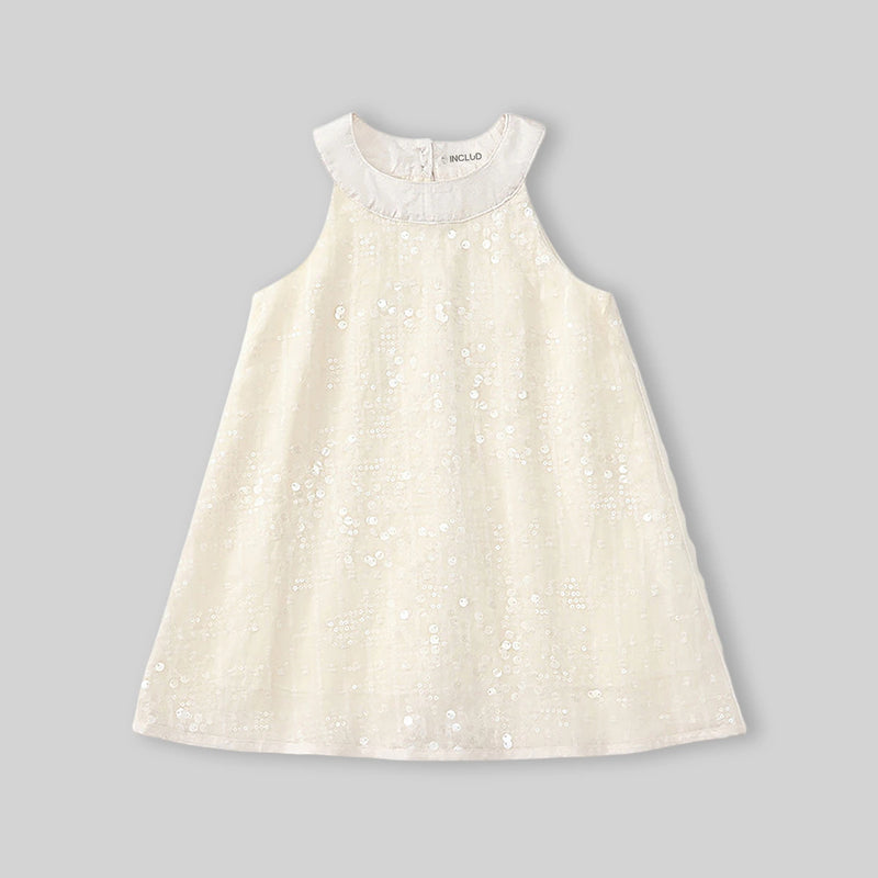Girls Apricot Sequin Embellished Sleeveless A-line Dress Casual Dresses
