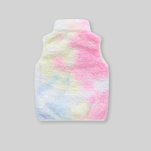 Girls Multicolor Tie-Dye Printed Fleece Front Zipper Sleeveless Winter Jacket Coats & Jackets