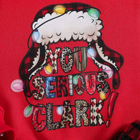 Girls Red Typographic Printed Sweatshirt With Diagonal Checked Skirt Sets 2 pc. Sets