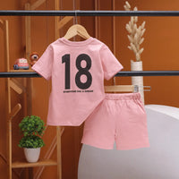 Boys Pink Typographic Printed Short Sleeve T-Shirt With Shorts Sets 2 pc. Sets