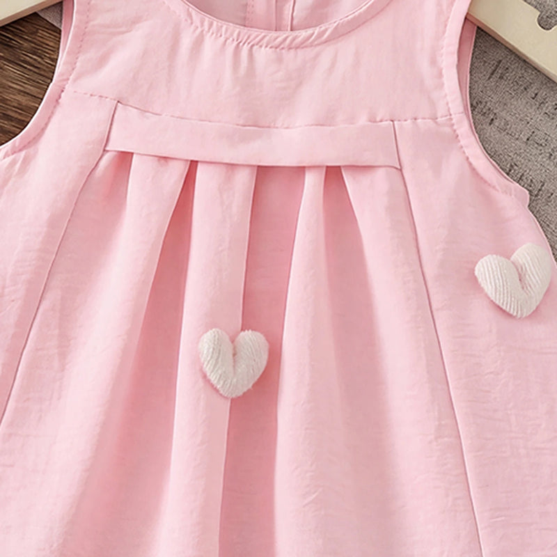 Girls Light Pink Heart Applique Sleeveless Fit & Flare Dress Casual Dresses