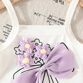 Girls Purple Flower Applique Crop Top With Skirt Sets Sets