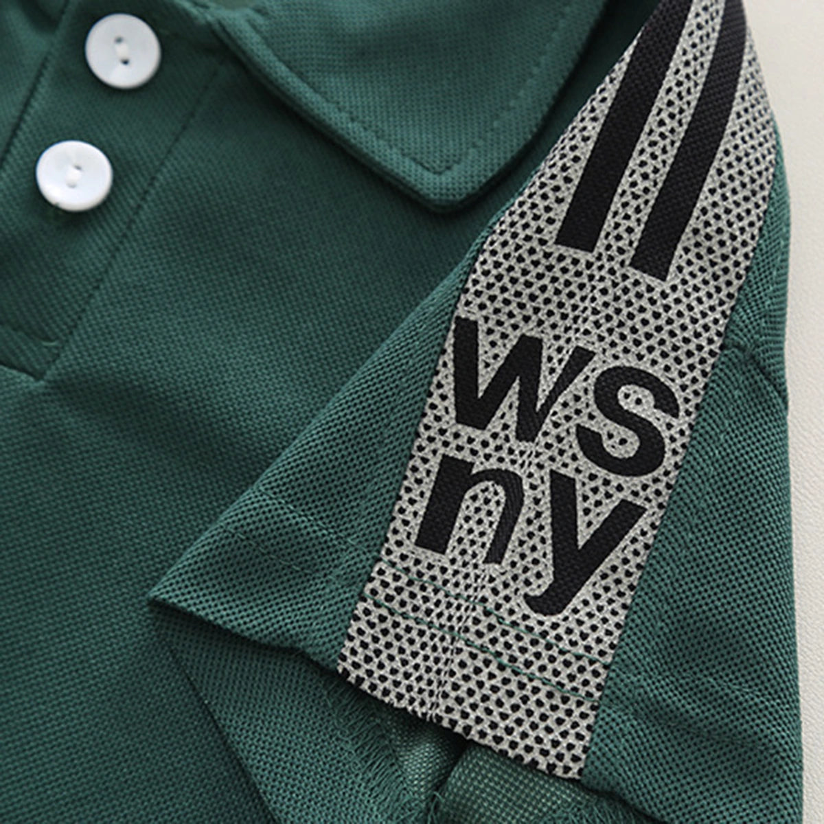 Boys Dark Green Typographic Printed Short Sleeve Polo T-Shirt With Shorts Sets 2 pc. Sets