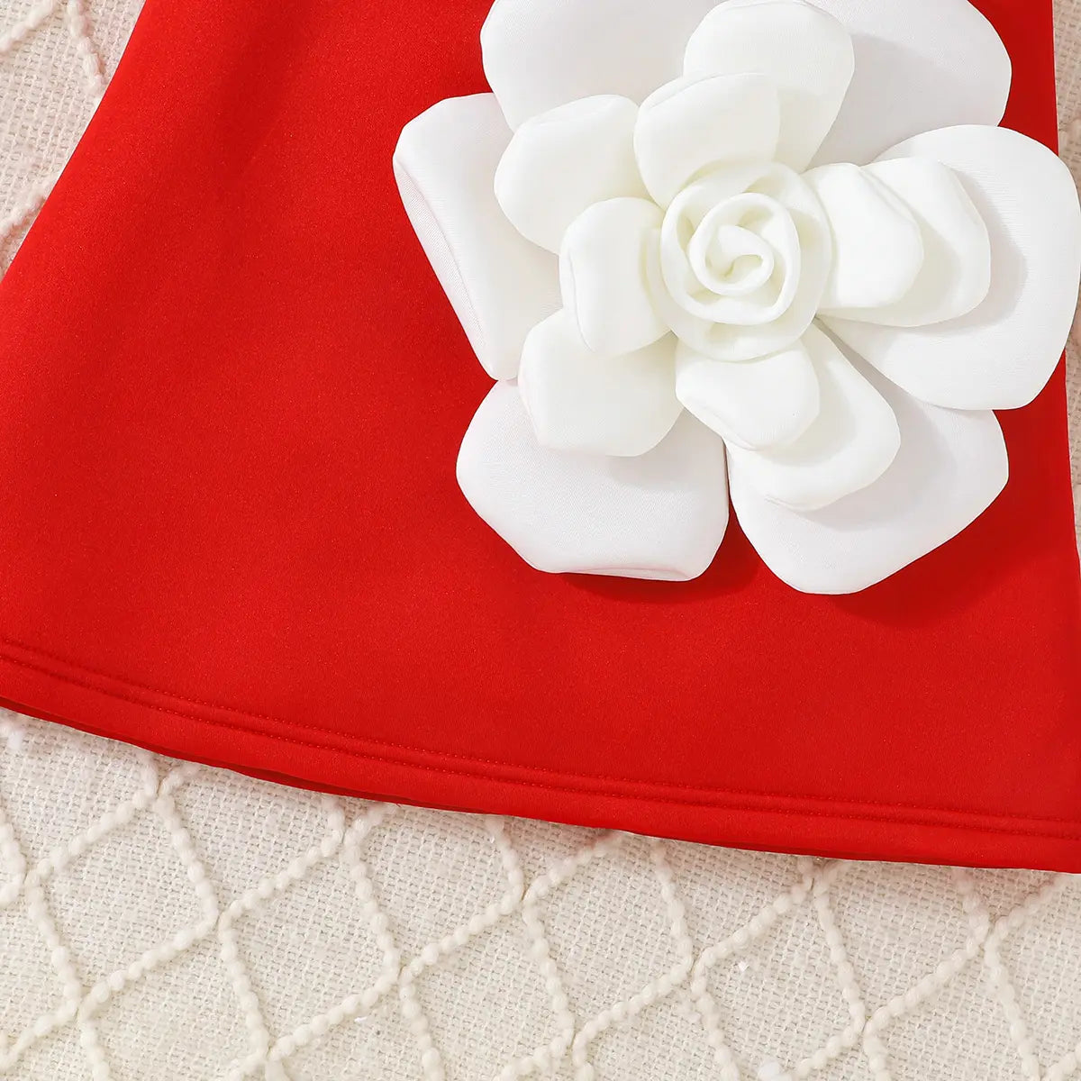 Girls Red Sleeveless A-line Dress With Large 3D Flowers Applique Casual Dresses