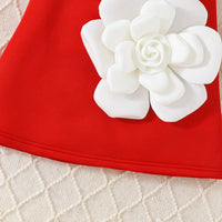 Girls Red Sleeveless A-line Dress With Large 3D Flowers Applique Casual Dresses