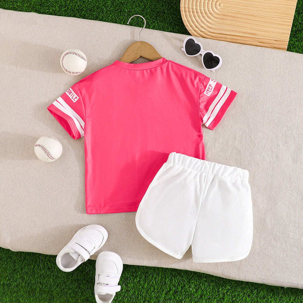 Girls Pink Short Sleeve Printed T-Shirt With Shorts Set 2 pc. Sets