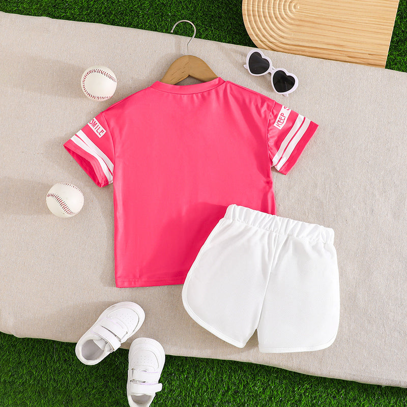 Girls Pink Short Sleeve Printed T-Shirt With Shorts Set 2 pc. Sets