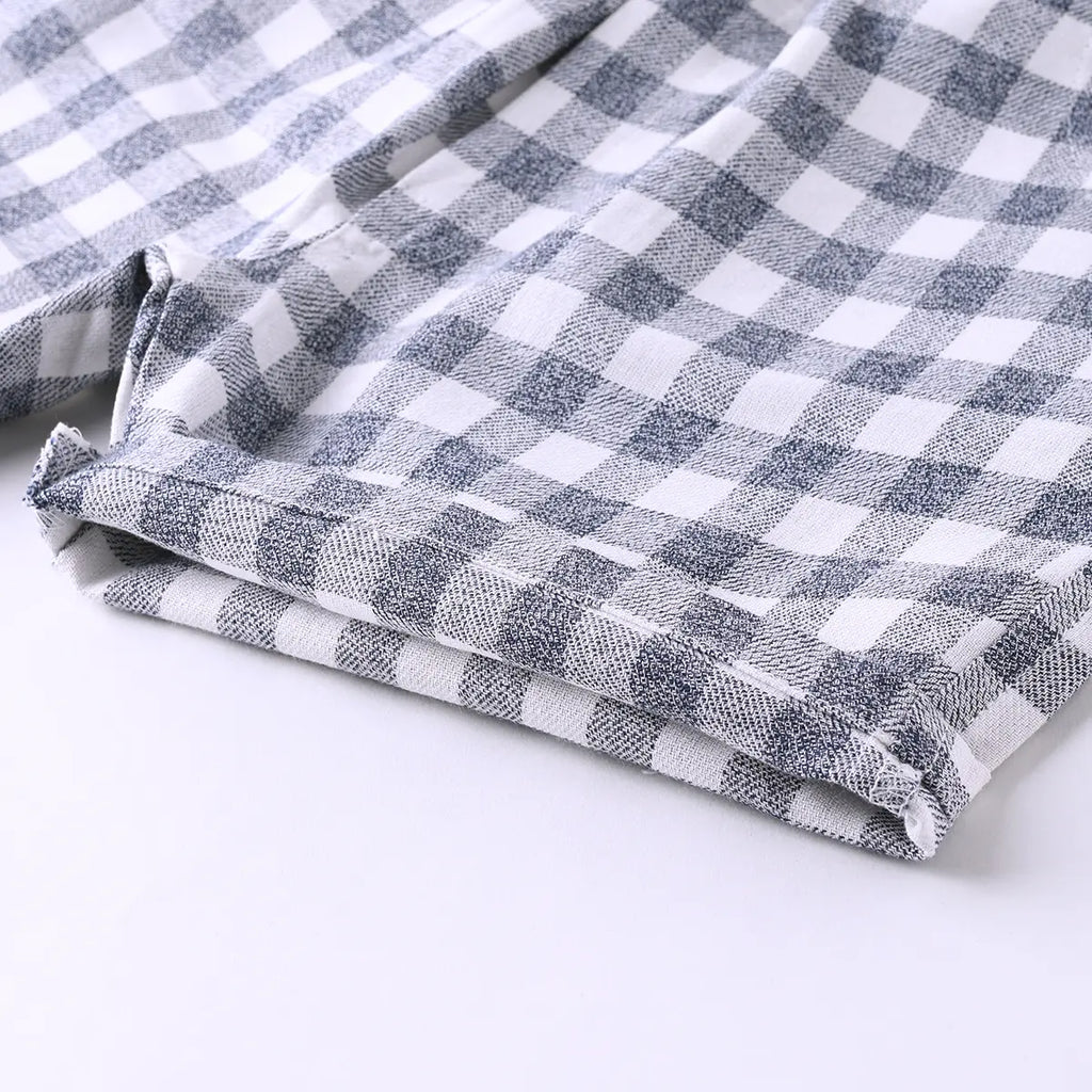 Boys Navy Blue Typographic Short Sleeve T-Shirt With Checked Shorts Sets Sets
