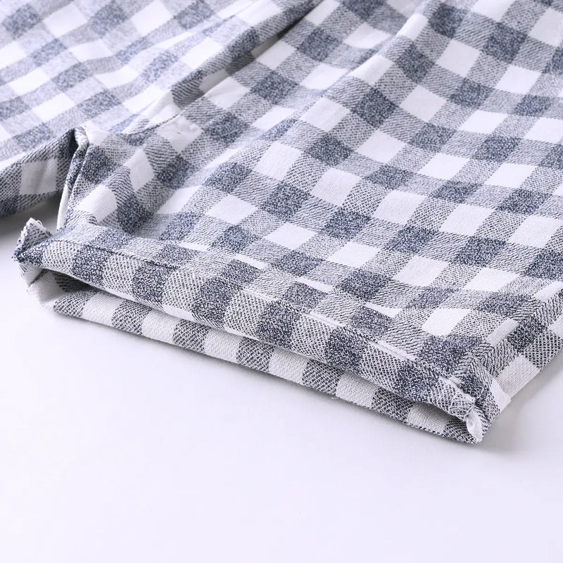Boys Navy Blue Typographic Short Sleeve T-Shirt With Checked Shorts Sets Sets