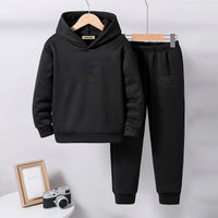 Boys Black Star Printed Hooded Sweatshirt with Joggers Set Sets Black 5-6 Y