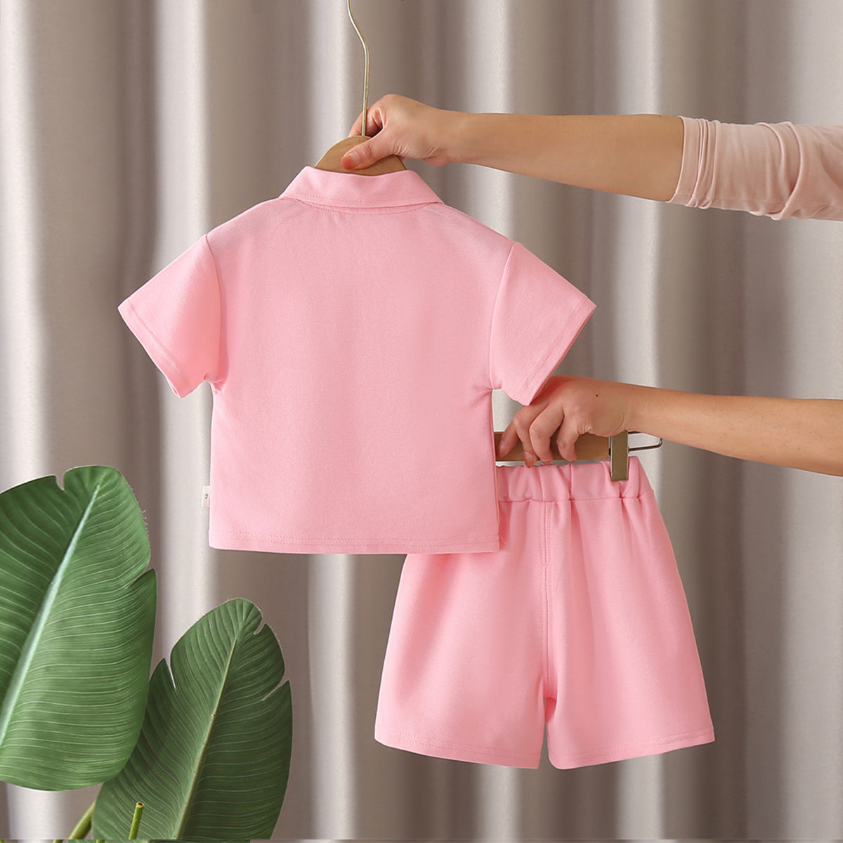 Girls Pink Bunny Appliqued Short Sleeves Polo T-Shirt With Shorts Set 2 pc. Sets