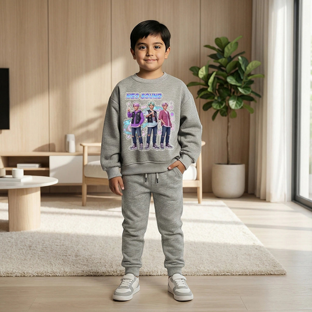 Boys Grey Neo-Sound Graphics Sweatshirt With Jogger Co-ord Sets Sets Grey 6-7 Y