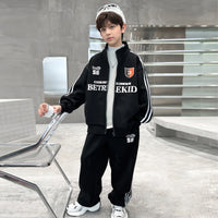 Boys Black Alphanumeric Printed Oversized Zip-up Jacket With Pants Sets Sets Black 5-6 Y
