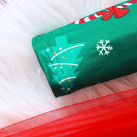 Girls Green Christmas Theme Printed Fit & Flare Dress Casual Dresses