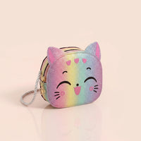 Girls Multicolor Cat Motif Glitter Print Sling Bag Sling Bags